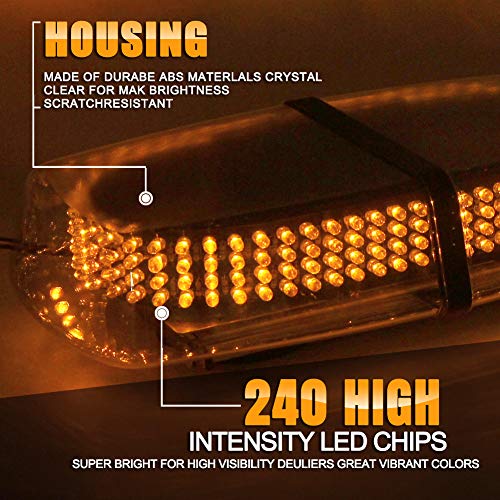 240 LED 7 Strobe Patterns Roof Top Beacon Caution Light, Law Enforcement Emergency Hazard Warning Flashing Strobe Light Mini Bar With Magnetic Base for 12V-24V (Amber)