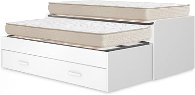 DEKIT - Cama Trundle Pack Youth Savings Pema, 2 bases de cama de ripas largas com 2 colchões viscoelásticos Nova 90 x 190