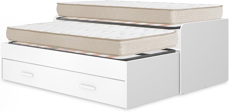 DEKIT - Pack Ahorro Juvenil Cama Nido Pema, 2 Somieres Lama Ancha con 2 Colchones viscoelásticos Nova 90 x 190