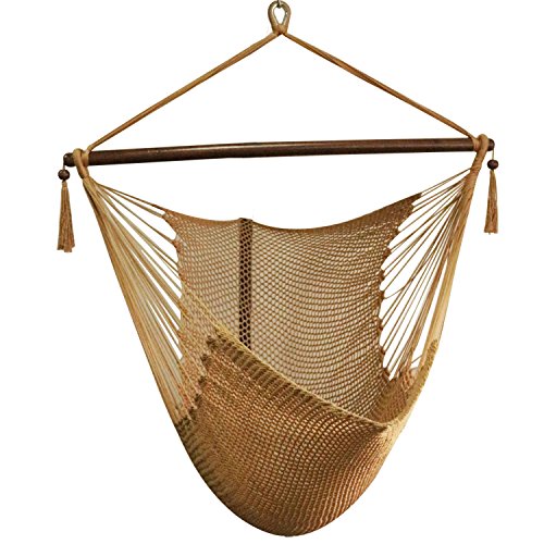 Best Sunshine Large Caribbean Hammock Hanging Chair with Footrest, Large Hammock Net Chair, Polyester (Rice white)