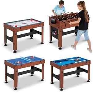 KCHEX 54″ 4-in-1 Combo Entertainment Game Table with Soccer, Slide Hockey, Table Tennis, and Billiards (54″, 4-in-1 Games)