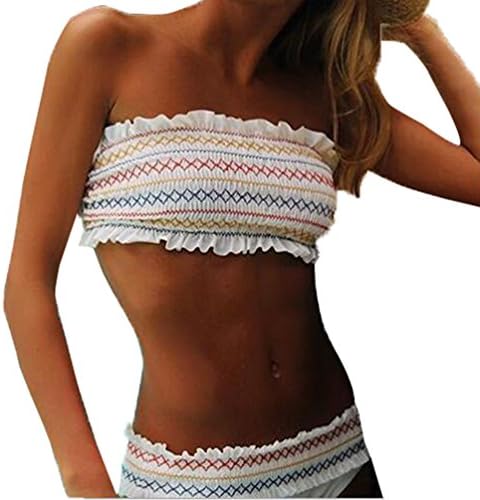Mumentfienlis Women's Ruffled Two Piece Bikini Swimsuit Size S White