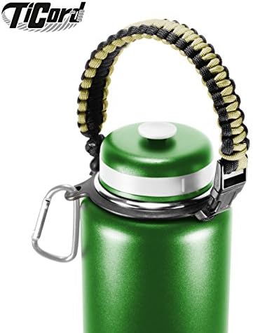 Water Bottle Carrier - TiCord is Stylish Paracord Holder and Survival Bracelet - Perfect For Outdoor Sports, Fitness, Hiking and Camping (Bronze Green/Black)