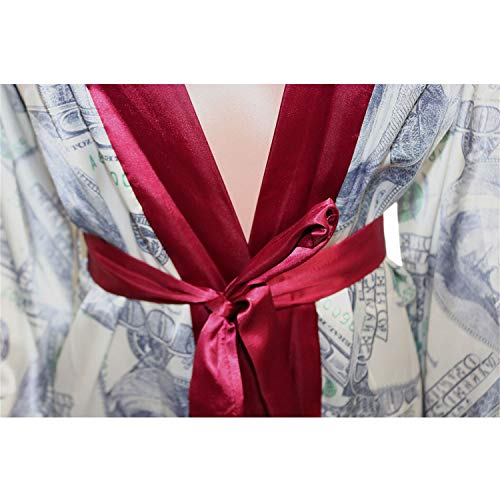GONELYON Womens Money Printed Robes Sexy Long Sleeve Silky Belted Open Front Wedding Party Loungewear Pajama Dress