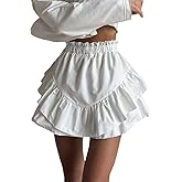 YEMOCILE Women’s Casual Ruffle Pleated Mini Skirts Summer Tiered High Waisted Elastic Short Skirt