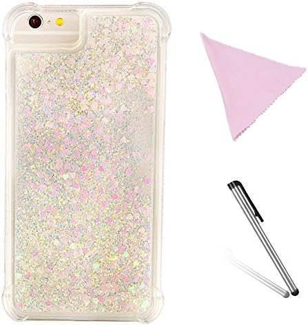 YFZTY Dynamic Flowing Floating Glitter Case with Bling Heart Paillette, Crystal Clear TPU Case Hybrid Reinforced Corners Protective Case for Apple iPhone 6/ 6S/ 7/8 (Pink)