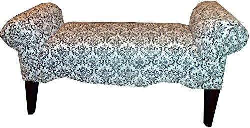 Black and White Filigree Small Tradition Madison Vanity Rolled Arm Bedroom Bench Medium