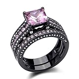 Newshe Jewellery 3.5 Ct Black Wedding Ring Set Princess Cut Created Pink Sapphire Size 7