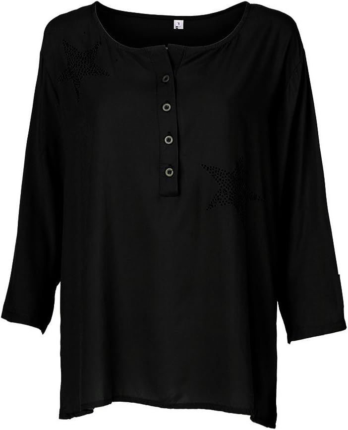 OrchidAmor 2019 New Button Down Plus Size Tops Five-Pointed Star Hot Drill Blouse for Women