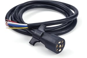 BHTOP 8ft 7-Way Trailer Plug Cord Wiring Harness [7-Pin Trailer Wire Cable] [Brake & Light Control] [10-14AWG] 7 Prong Trailer Light Cord Wiring Connector for RV
