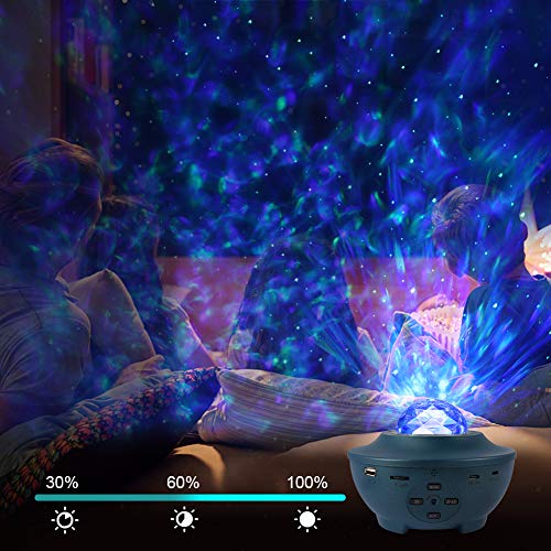 VOLADOR Star Projector Night Light, Galaxy Room Projector with Bluetooth Music Speaker, Ocean Wave Ceiling Projection Light Mood Light with Remote, Timer for Kids Adults Bedroom Party - Blue