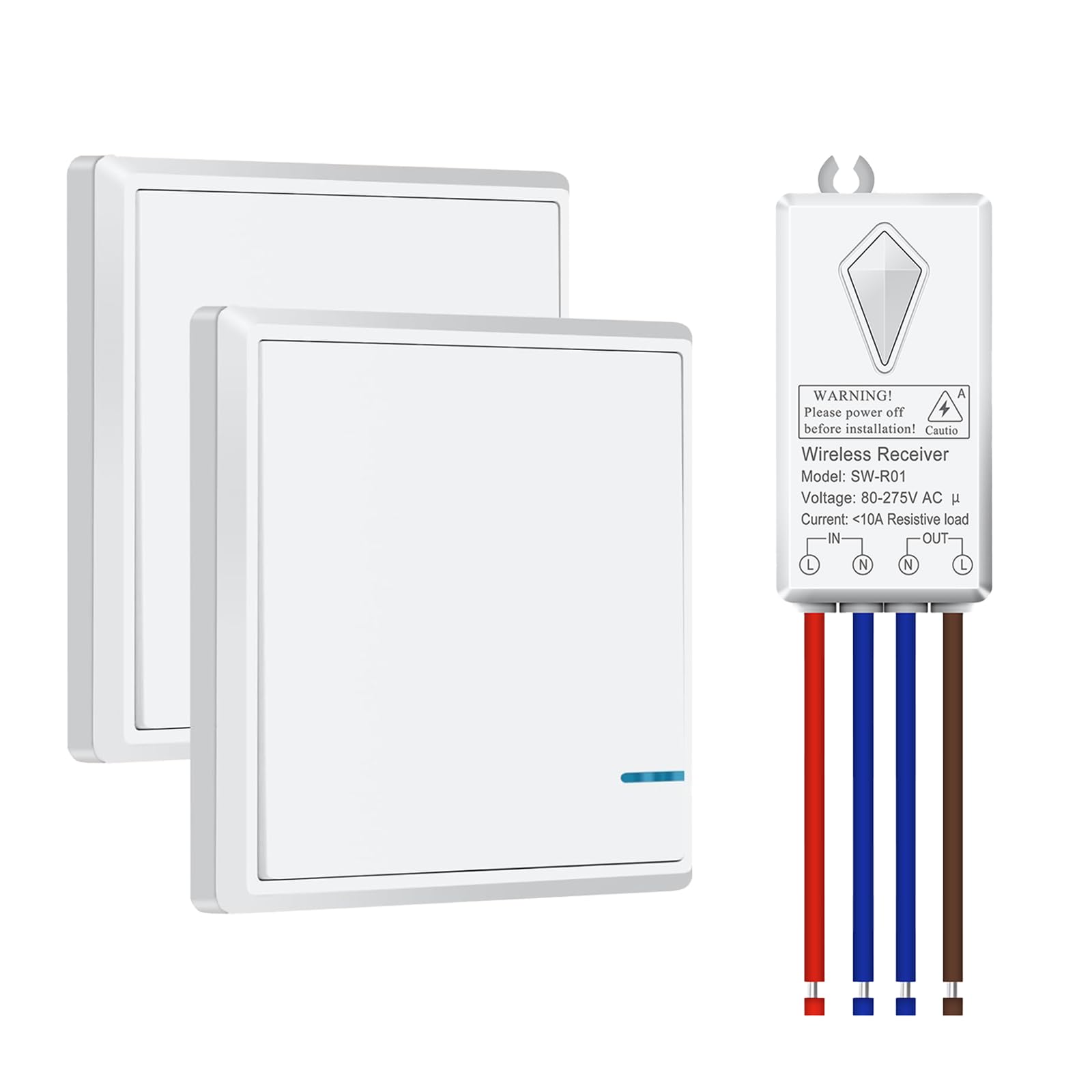 NineLeaf Wireless Light Switch Kit,Wireless Switch for Light AC 80~275V,No Wiring Wall Switch for Home Lighting,RF Remote Control Up to 400m,IP66 Waterproof Ideal for Bathroom,Kitchen,10A 1000w