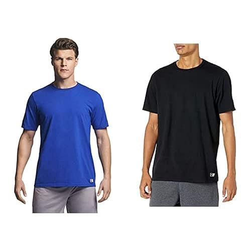 Russell Athletic Men's Cotton Performance Short Sleeve T-Shirt, 2 Pack: Black/Royal, XL