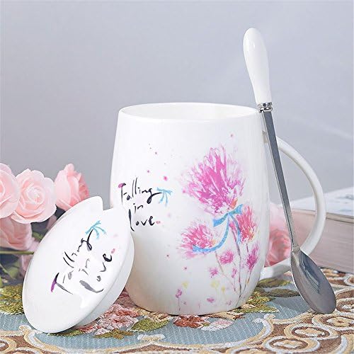 MiZuJ Mother's Day Practical Gifts Chinese Style Ceramic Breakfast Drinking Cups Mug Large Capacity Perfect Gift for Mom Send a Spoon Lids 420ml,Chrysanthemum