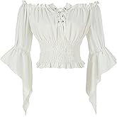Womens Renaissance Peasant Blouse Off Shoulder Trumpet Sleeve Tops