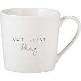 Creative Brands Faithworks - Inspirational White Bone China Café Mug/Cup, 14-Ounce, But First Pray