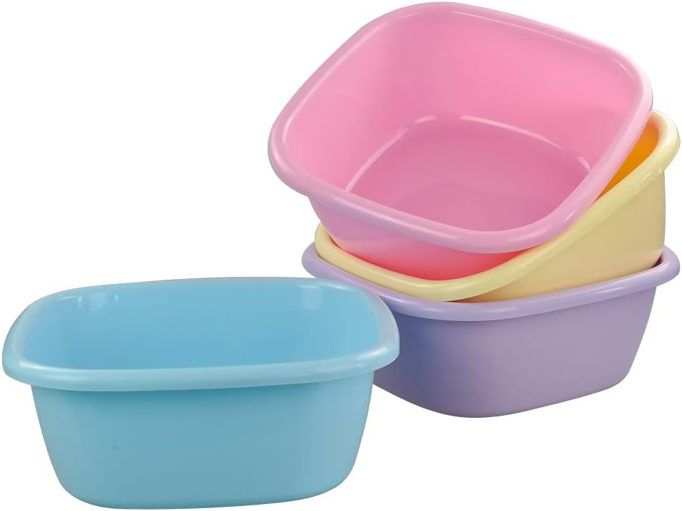 Gitany Washing Basin Bowl, Plastic Wash Bowls, Square, Pack of 4 Color Bowls, Yellow