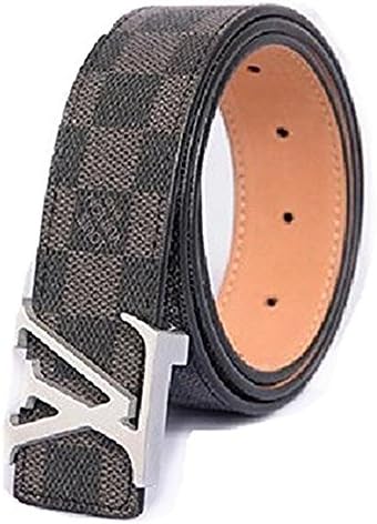 Men's Fashion Silver Black Plaid belt 110cm