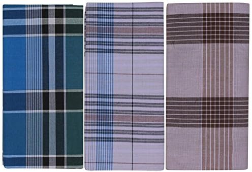 Omega-7 Men's Cotton Lungi, Combo of 3 (121, Multi-Coloured, 2 Meters)