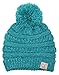 Funky Junque Girls Winter Hat Warm Knit Slouchy Kids Beanie Pom - Teal/Mint #15