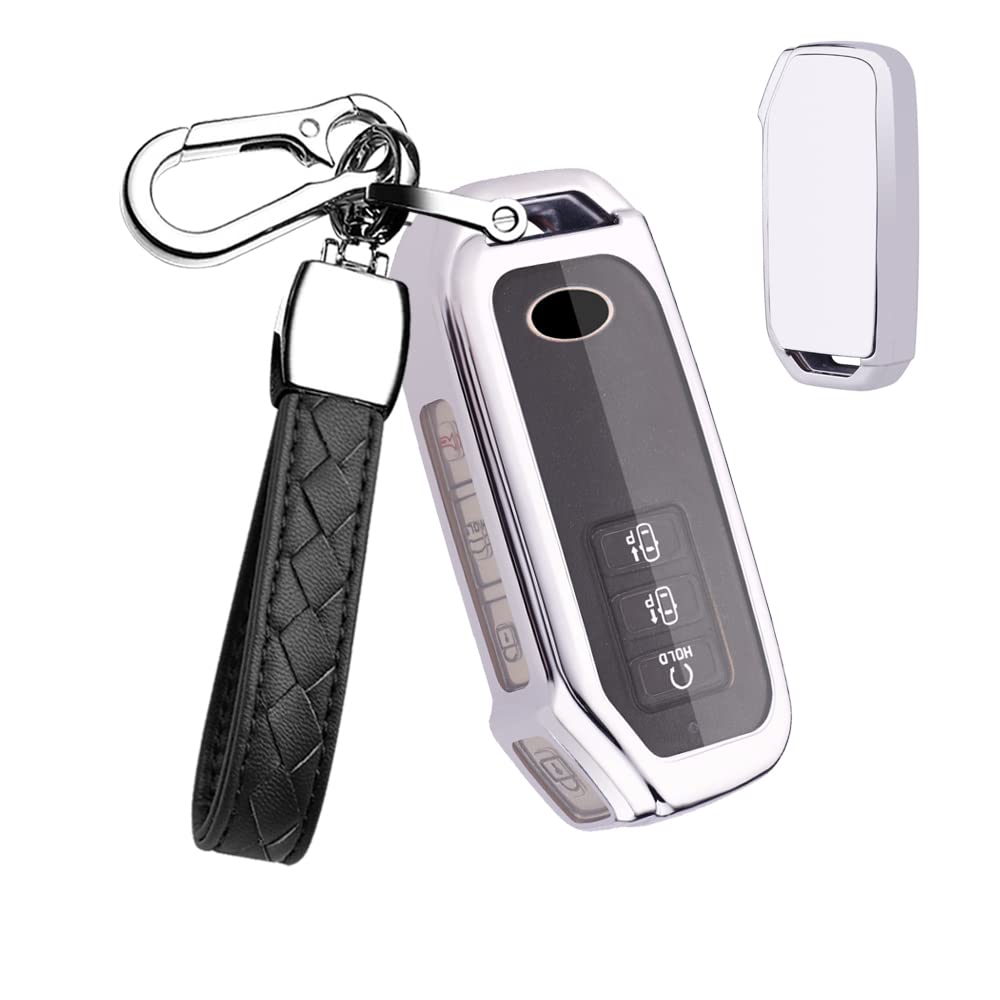 HIBEYO Smart Car Key Case Fits KIA Cover Protective Case Key Cover TPU for Kia Seltos EV6 Stinger Sportage Sorento K5 Key Box Remote Control Silver