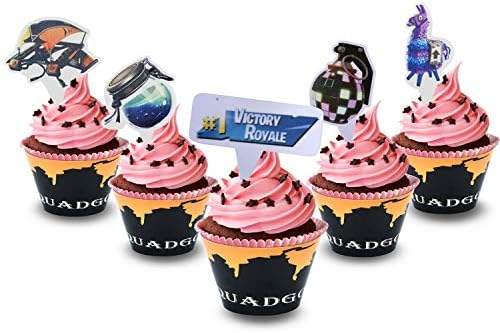 Gamer Party Supplies - 24pcs Cupcake toppers for Battle Royale birthday Cake Decorations