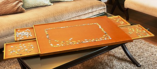 Docheer Wooden Jigsaw Puzzle Board With Four Sliding Drawers