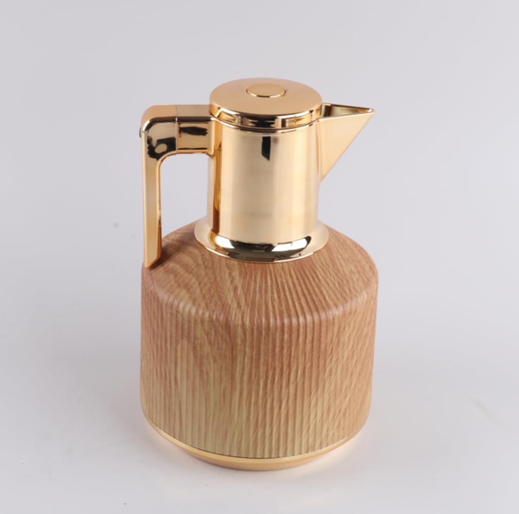 JMAHM 1L Coffee Carafe Tea Dispenser Thermal Coffee Insulated Jug Keep Drinks 12 Hours Hot/ 24 Hours Cold Double Walled Vacuum Jug with Press Button Top (Brown Pattern)