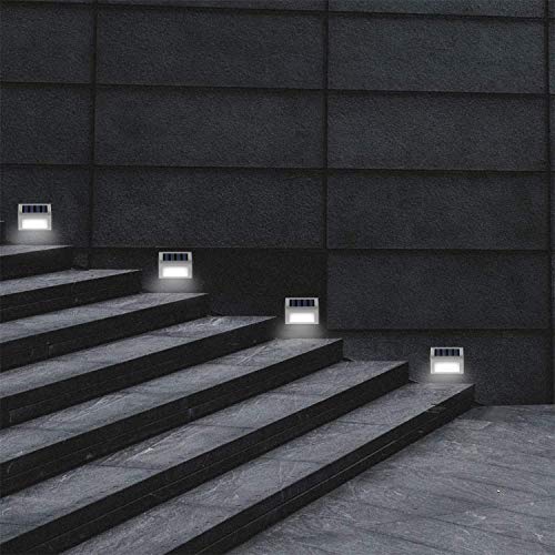 INCX Solar Deck Lights, 3 LED Solar Step Lights Outdoor Auto On/Off Stainless Steel Solar Stair Lights Waterproof Wireless Solar Powered Lights for Fence Patio Garden Pathway - White Light 8 Pack