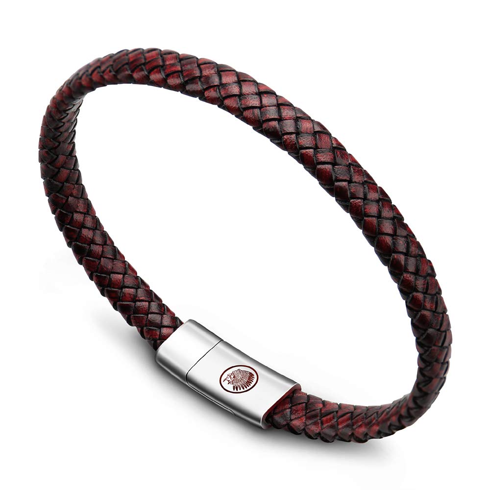 Casisto.J Mens Leather Bracelet – Classic Handmade Braided Black & Brown Cuff Bracelet with Engraved Magnetic Clasp Free Jewelry Gift Boxed