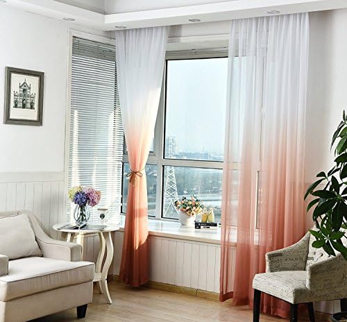 JarlHome Voile Curtains with Grommet Red Gradient Window Sheer Curtains 2 Panels 52" W x 84" L for Living Room Bedroom JR2502