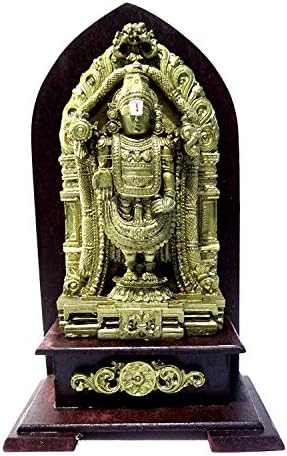 Marble dust/Polyresin Wooden Framed Shri Balaji Idol (Golden Yellow, 21 cms x 13 cms x 7 cms)