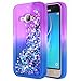Galaxy Luna Case, Express 3, Galaxy Amp 2 w/ [Tempered Glass Screen Protector], NageBee Glitter Quicksand Liquid Flowing Shiny Sparkle Bling Cute Case for Samsung Galaxy J1 2016 (J120) -Purple/Blue