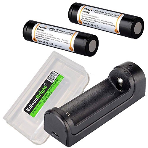 Fenix ARE-X1 battery charger, two Fenix ARB-L2M 18650 batteries with EdisonBright Battery carry case bundle