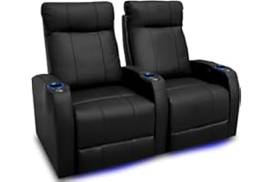 VALENCIA THEATER SEATING Valencia Syracuse Home Theater Seating | Premium Top Grain Nappa 9000 Leather, Power Recliner, LED Lighting (Row of 2, Black)