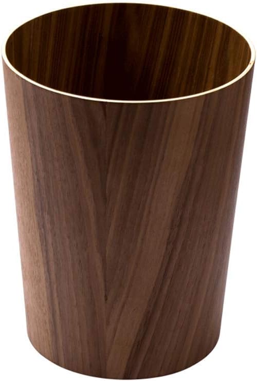 Simple Wooden Trash Can, Home Living Room Bedroom Outdoor Bathroom Kitchen Open Garbage 10L (Color : Dark Brown)