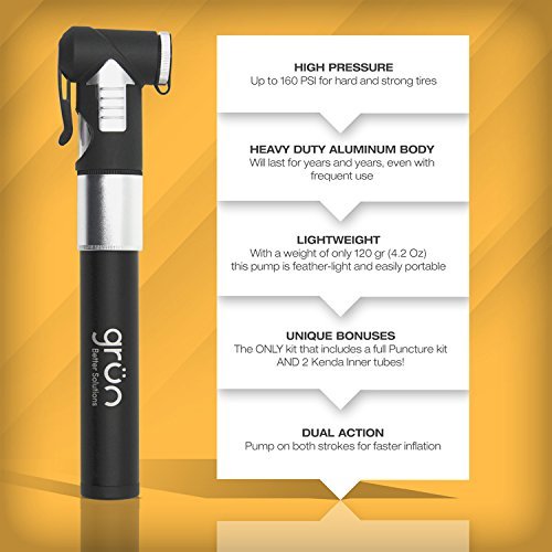 image for GRÜN Super Strong Mini Bike Pump Set. FREE Inner Tubes. Never Worry A