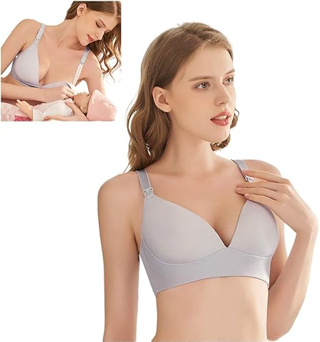 Amazon Co Jp スチールリングなしの授乳用ブラジャーギャザーコットン授乳妊娠中の女性の下着妊娠中に薄い快適なブラジャー Silver Gray 85b ホーム キッチン