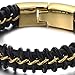 COOLSTEELANDBEYOND Large 8.4 Inches Mens Black Braided Leather Bracelet Interwoven with Gold Curb Chain in Steel