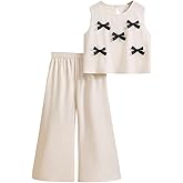 SweatyRocks Girl's 2 Piece Outfits Bow Knot Crewneck Tank Top and Pants Matching Sets