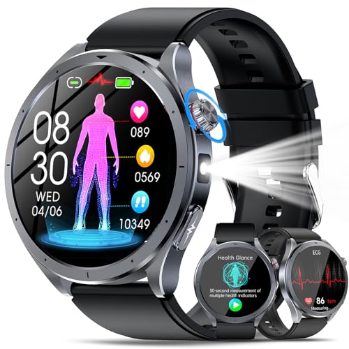 2026 New Men's Smartwatch with ECG+HRV/ChatGPT AI, 1.53 Inch Fitness Watch with Calls and LED Flashlight, 24h Sleep Monitor, Heart Rate Monitor, SpO2/Temperature/SOS, Compatible with Android and iOS