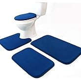 Madeals Memory Foam Bathroom Rugs Set 4 Piece with Toilet Lid Cover and Rug Set Combo, Bath Mat Sets 3 Piece and U-Shaped Toilet Floor Rug Navy Blue