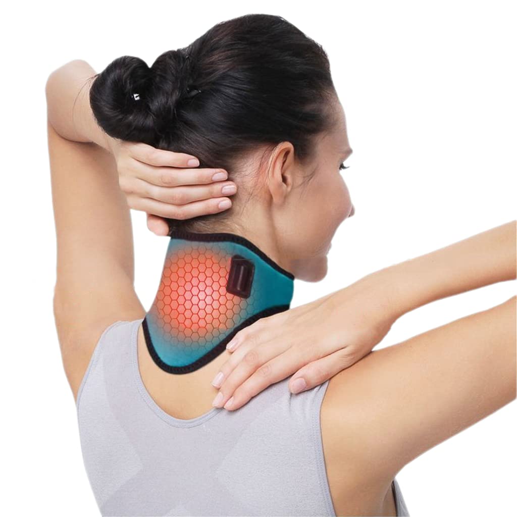 USB Neck Heat Pad Electric Neck Warmer Collar Pain Relief Physical Therapy Heated Neck Wrap Brace with 3 Adjustable Temperature 3 Timer Mode Warm Neck Support Band for Women Men Elder (Cyan)