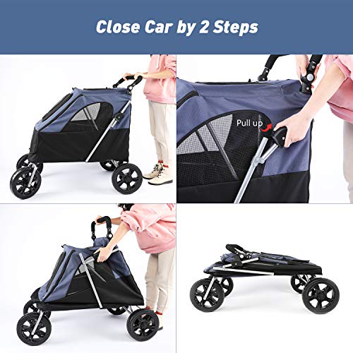 LAZY BUDDY 36" Foldable Dog Stroller, Upgrade Spacious Pet Carriage for