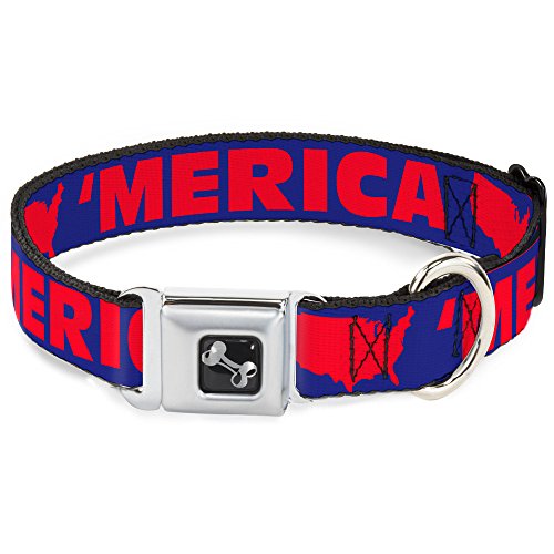 Dog Collar Seatbelt Buckle Merica USA Silhouette Blue Red 18 to 32 Inches 1.5 I…