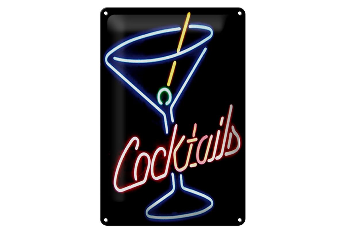 Tin Sign 20 x 30 cm Curved Cocktails Neon Bar Decorative Home Gift Sign Pub Bar Party Decoration
