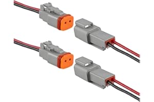 FALVFUN 2Pin DTP Connector Kit, 2PCS OEM# DT04-2P Vehicle Waterproof Connector with Size 16 Stamped Contact, Automotive Electrical Accessories, Universal for SUV RV Truck