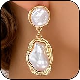 Gold Large Baroque Pearl Dangle Drop Earrings Vintage Golden Pearl Wedding Earrings for Brides Elegant Prom Earrings for Women Big Statement Earrings Wedding Accessories for women