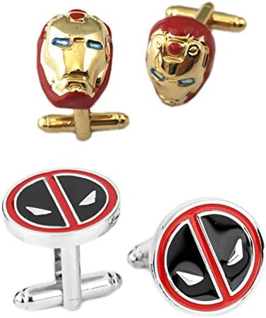 Outlander Gear Marvel Comics 2 Pairs Ironman &amp; Deadpool Superhero 2018 Movie Mens Boys Cufflinks