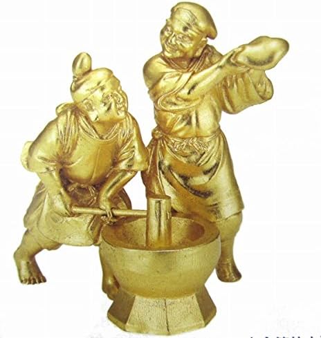 餅つき福の神 金箔仕上 青銅製 ブロンズ 銅像 フィギュア 恵比寿 大黒天 七福神 恵比須 ヱビス 大国